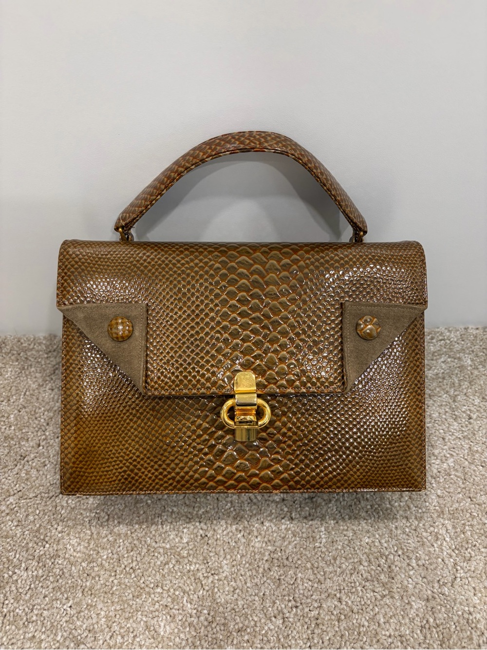 henri bendel Brown Textured Top-Handle Satchel with Gold Hardware